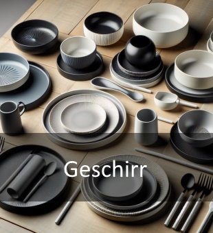 Rustikales Steingutgeschirr auf einem hellen Tisch