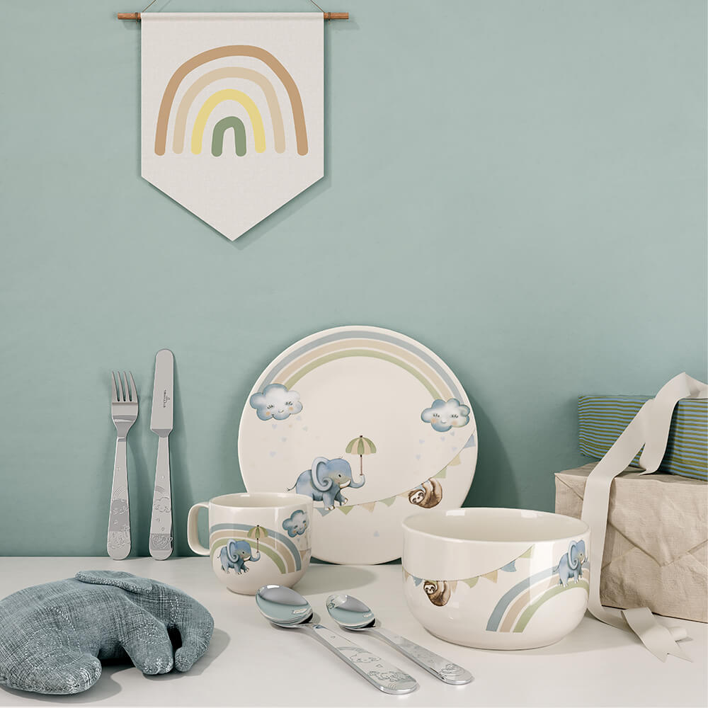 Villeroy & Boch Kindergeschirr Boho Kids Walk like an Elephant 7-teilig. Stimmungsbild.