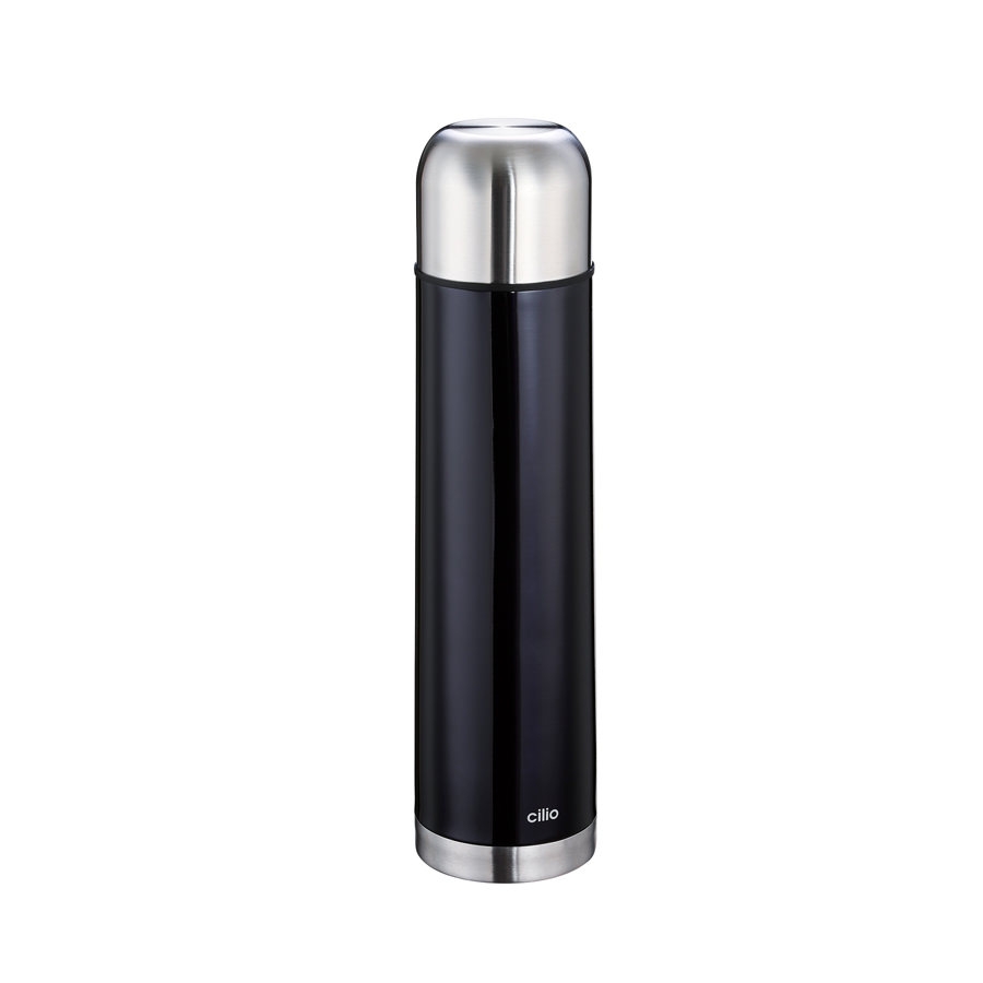 Cilio 1L Isolierflasche Colore Edelstahl satiniert mit Trinkbecher in Metallic Schwarz