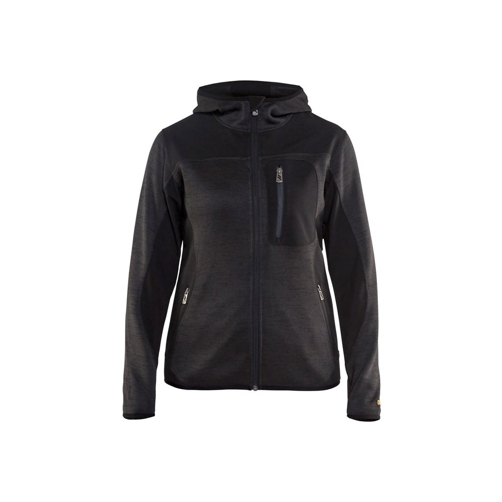 Blakläder 4931 2117 Damen Strickjacke mit Softshell-Verstärkungen und Kapuze Dunkelgrau Schwarz