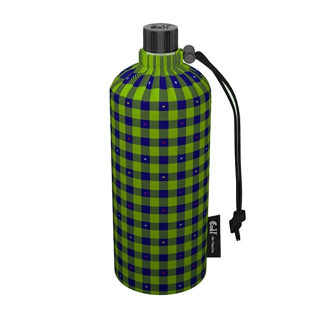 Emil die Flasche 0,4 Liter Trinkflasche mit Isolierung und Flaschenbeutel BIO Karo