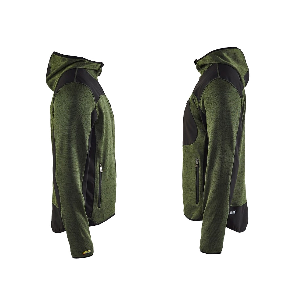 Blakläder 4930 2117 Herren Strickjacke mit Softshell-Verstärkungen Kapuze Armygrün Schwarz
