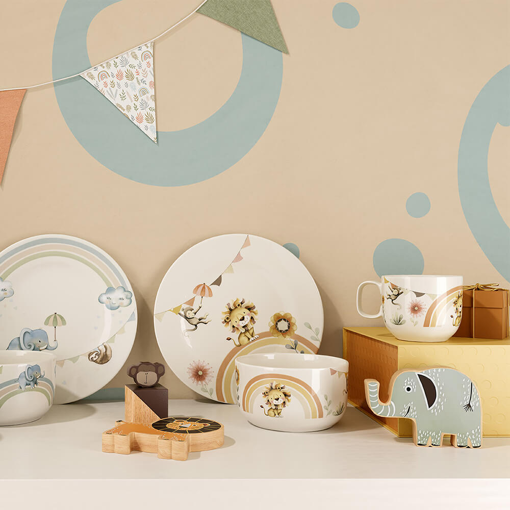 Villeroy & Boch Kindergeschirr Boho Kids Roar like a Lion 3-teilig. Stimmungsbild.