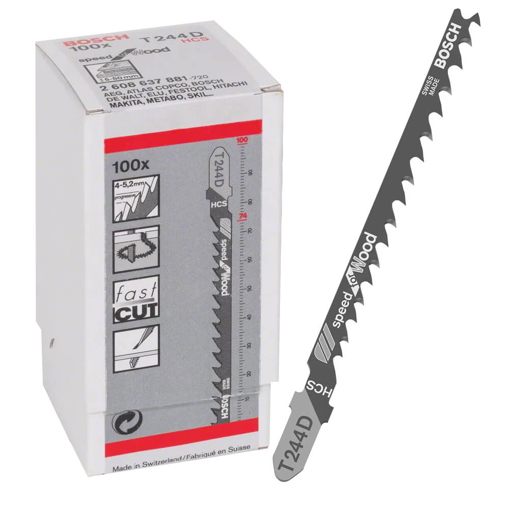 Bosch Stichsägeblatt T 244 D Speed for Wood, 100er-Pack
