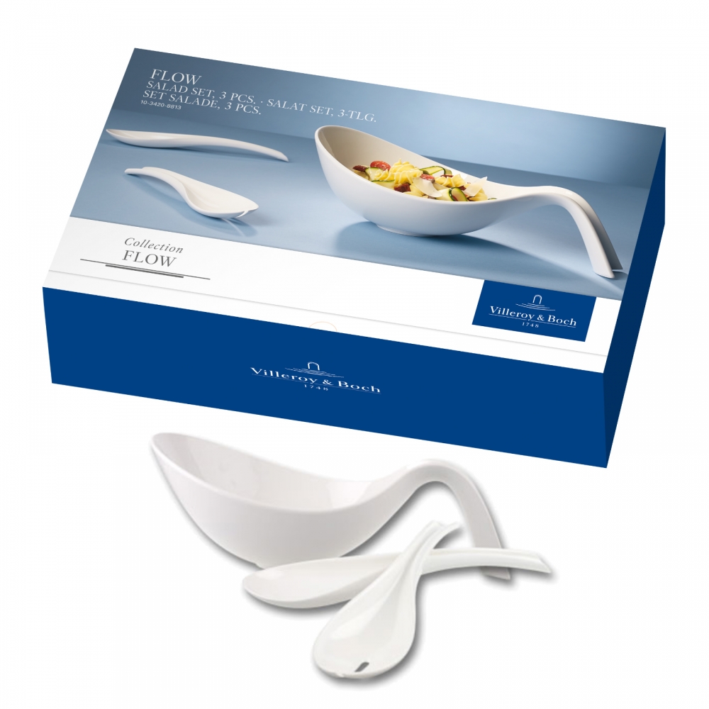 Villeroy & Boch Salat Set 3-teilig Flow Schüssel mit Griff 2-tlg Salatbesteck