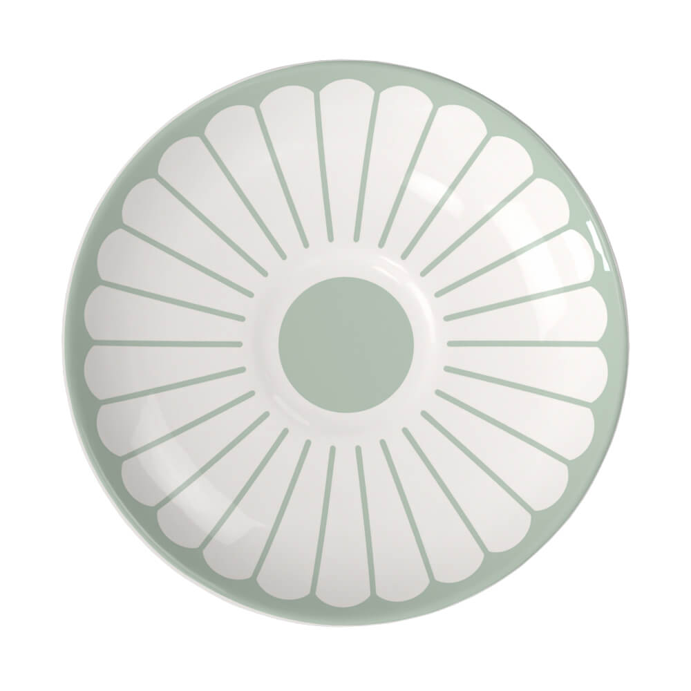 Villeroy & Boch Fleur Vert Espresso-Untertasse, Hauptansicht. Zeigt das komplette grüne Design.