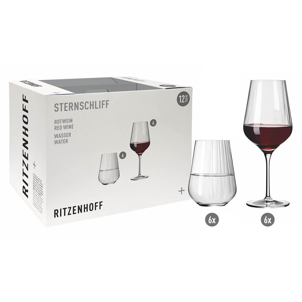 Ritzenhoff Rotwein-Wasserglas 12er Set Sternschliff. Hauptbild.