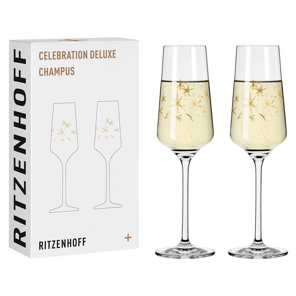 Ritzenhoff Champagnerglas 2er Set Celebration Sterne Gold.