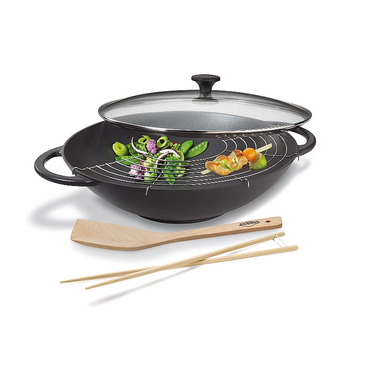 Küchenprofi Wok-Set Prestige schwarz 36cm mit Glasdeckel inklusive Zubehör 0415001037