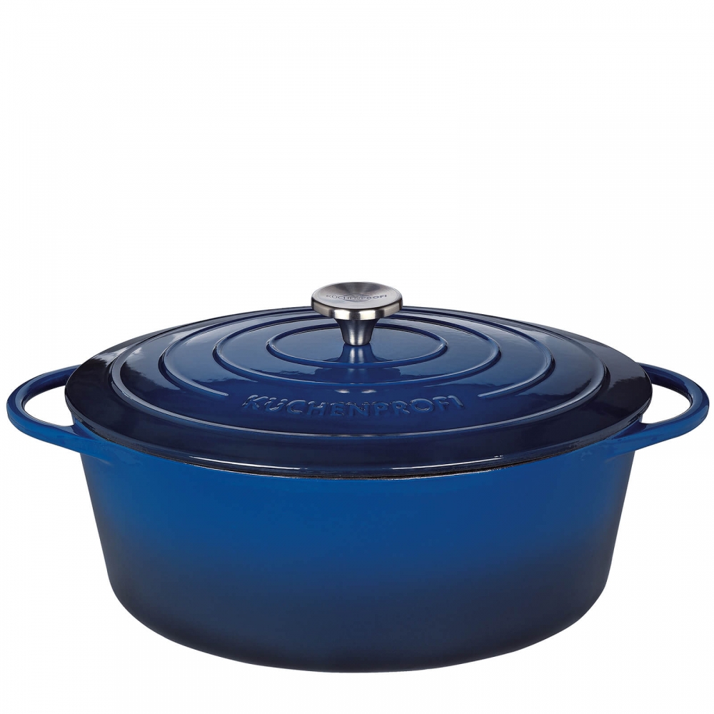 Küchenprofi Bratentopf Gusseisen Emaille oval | Ocean Blue