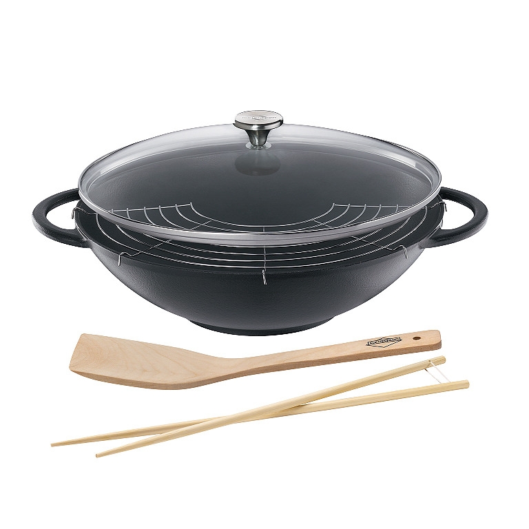 Küchenprofi Wok-Set Prestige schwarz 36cm mit Glasdeckel inklusive Zubehör 0415001037