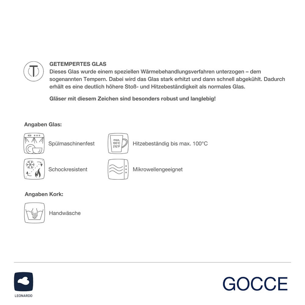 Leonardo Latte Macchiato Set GOCCE 6-teilig mit Untersetzer. Hinweis.