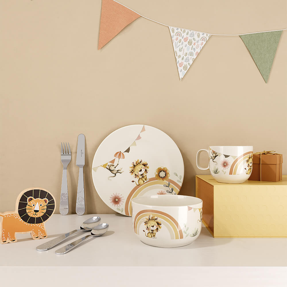 Villeroy & Boch Kindergeschirr Boho Kids Roar like a Lion 7-teilig. Stimmungsbild.