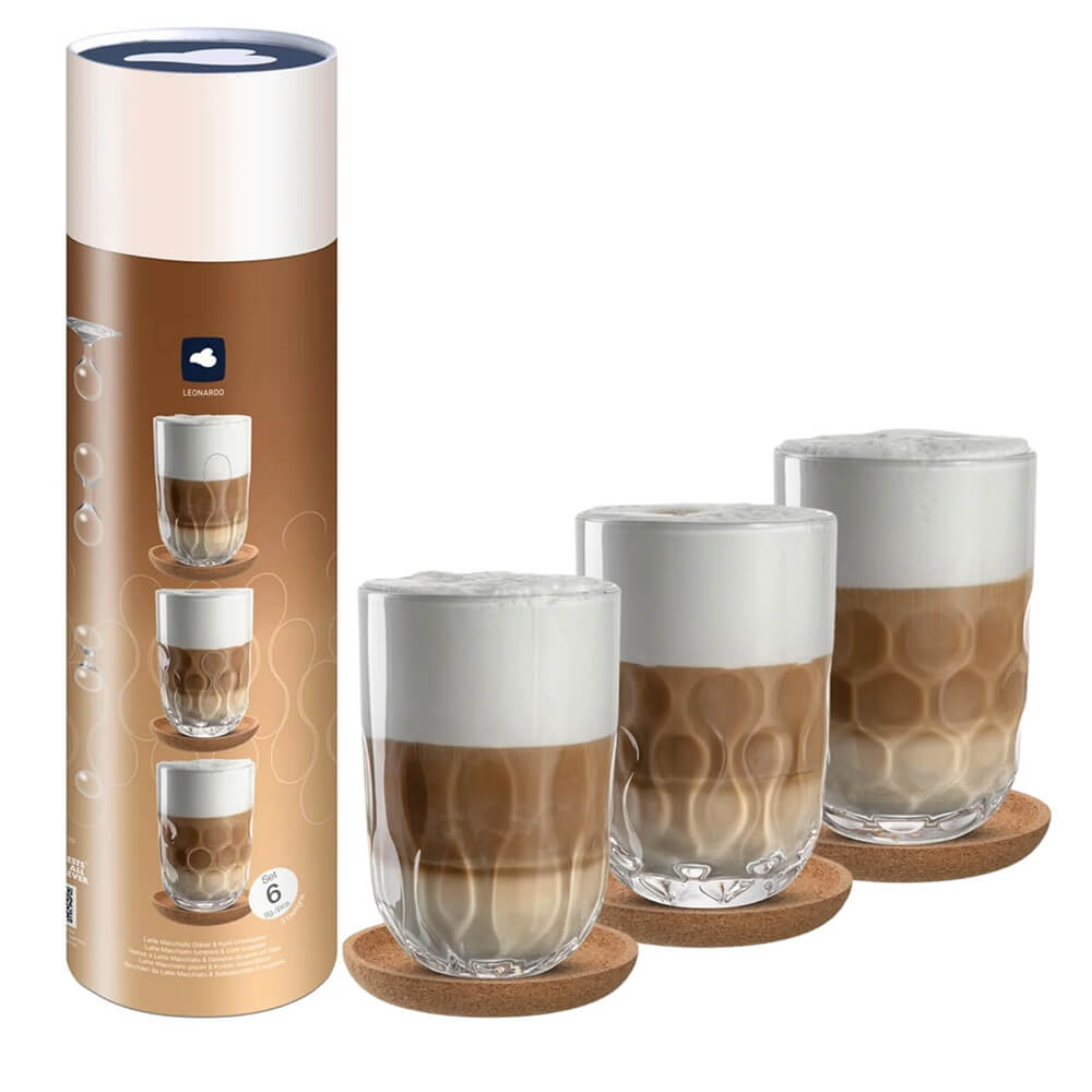 Leonardo Latte Macchiato Set GOCCE 6-teilig mit Untersetzer. Hauptbild.