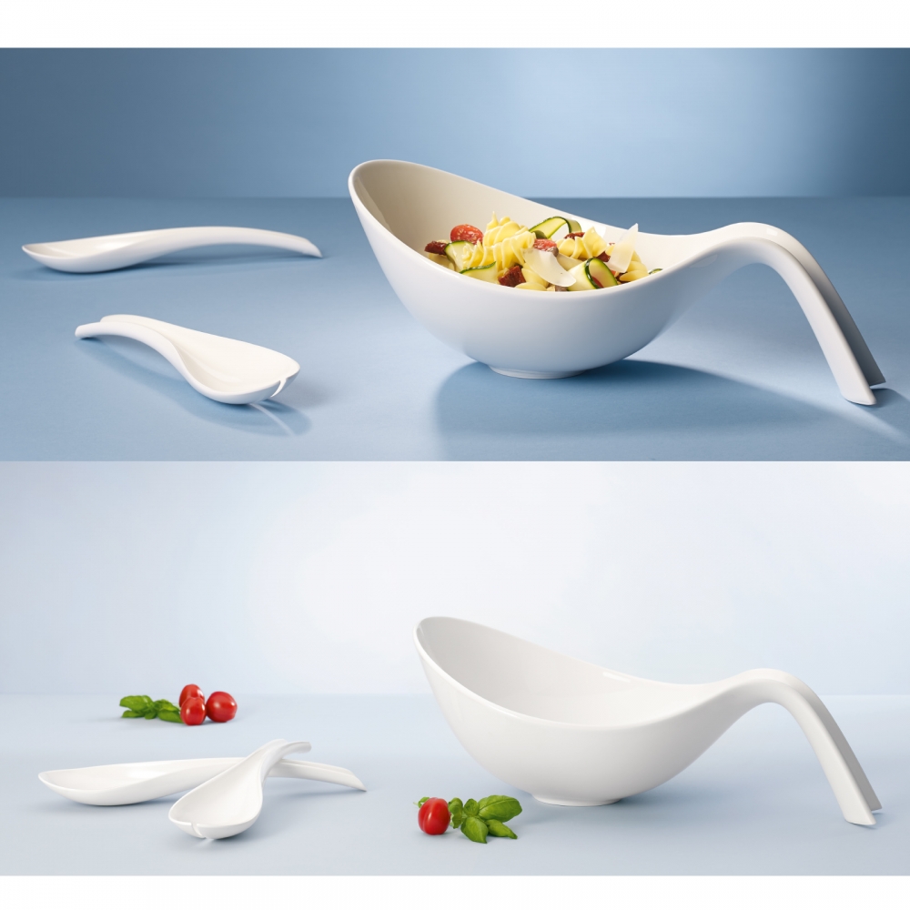 Villeroy & Boch Salat Set 3-teilig Flow Schüssel mit Griff 2-tlg Salatbesteck