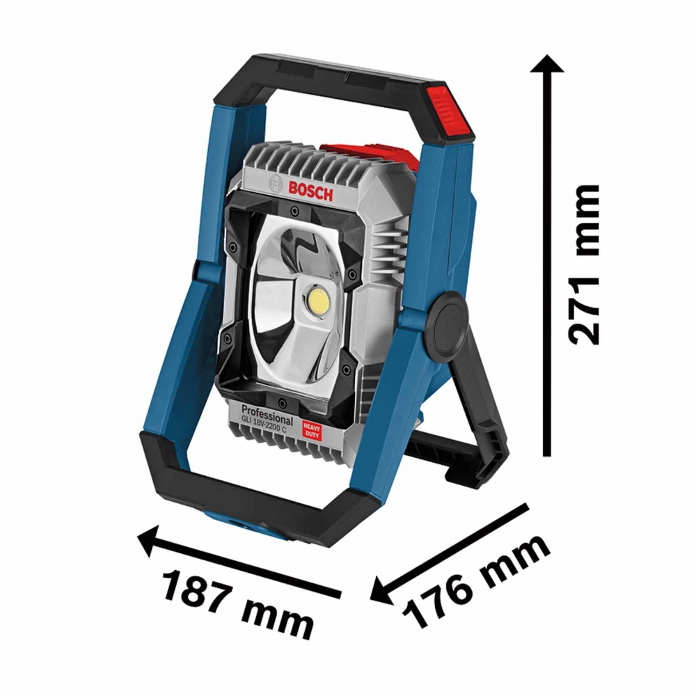 Bosch LED Akku-Lampe GLI 18V-2200 C 601446501 mit Maßen