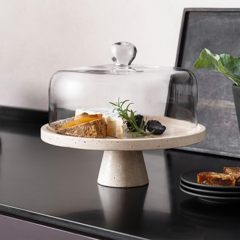 Villeroy & Boch Servierschale mit Fuss Manufacture Travertine. Detailbild.