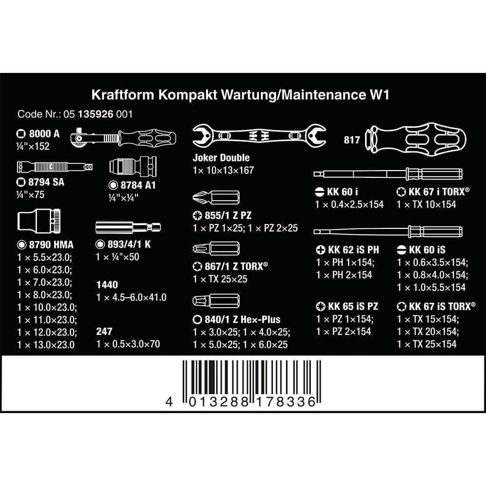 Wera Kraftform Kompakt Wartung W 1 35-teilig. Detailbild.