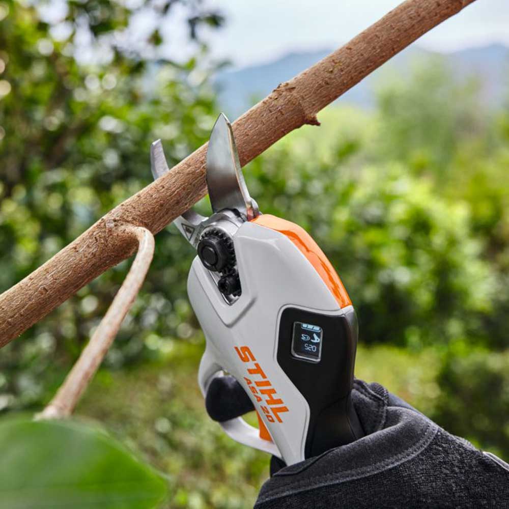 Nahaufnahme der Stihl Akku-Astschere ASA 20