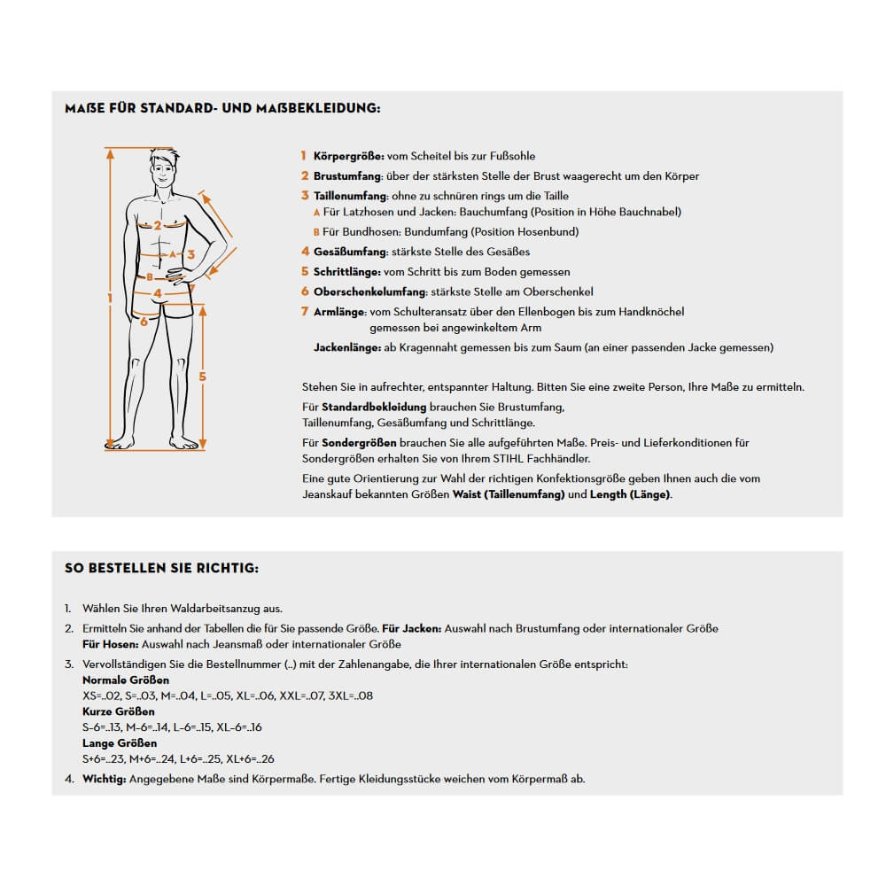 Stihl Bundhose Function Ergo. Maßtabelle.