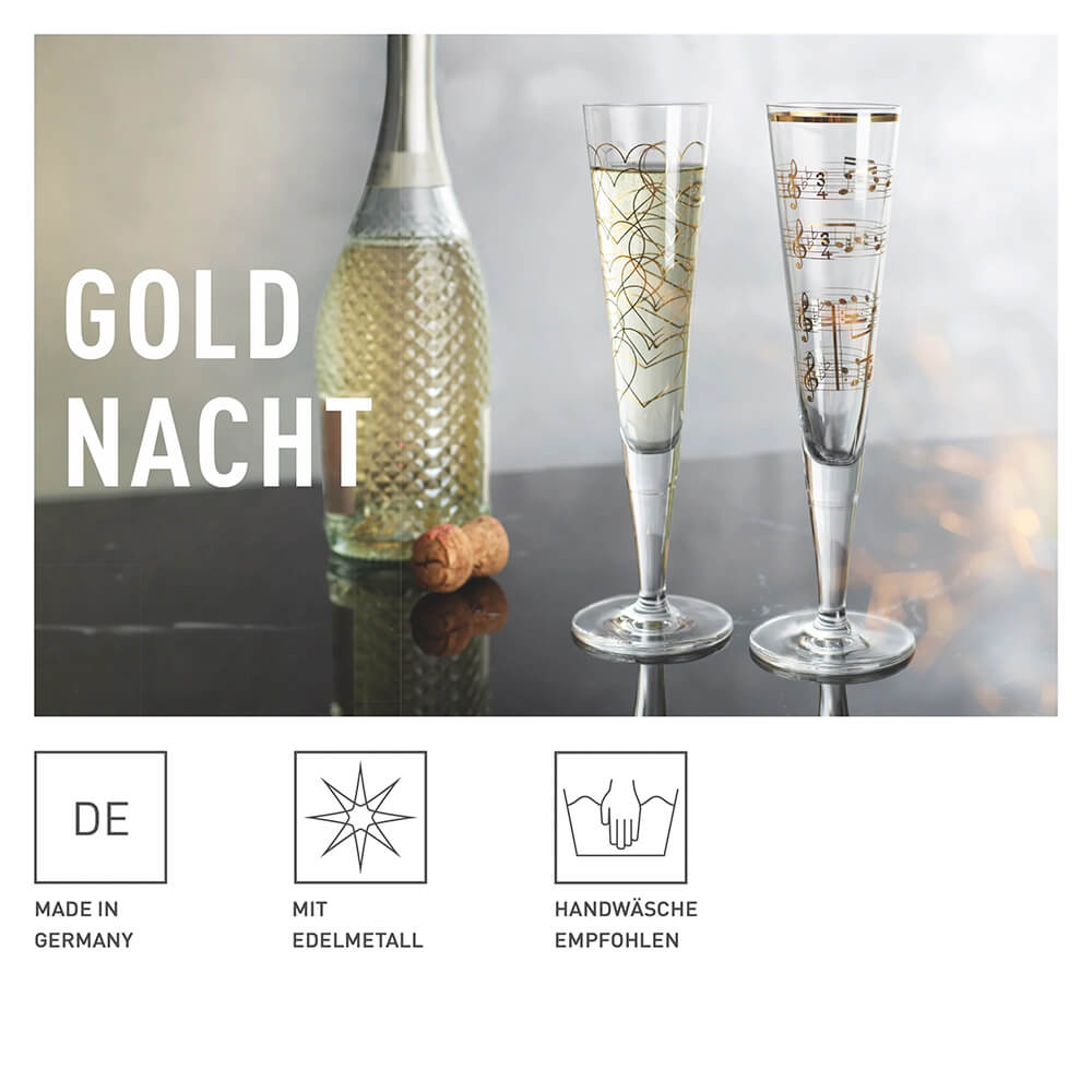 Ritzenhoff Champangerglas Set Goldnacht Nathalie Jean Rurik Mahlberg 2023. Detailbild.