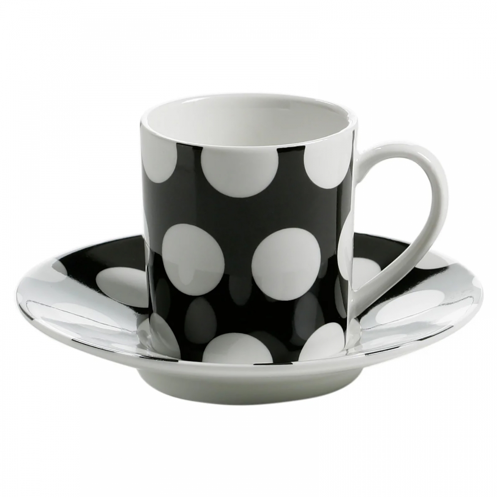 Maxwell und Williams 100ml Porzellan Espressotasse Schwarz mit Untertasse POLKA DOT PD0001