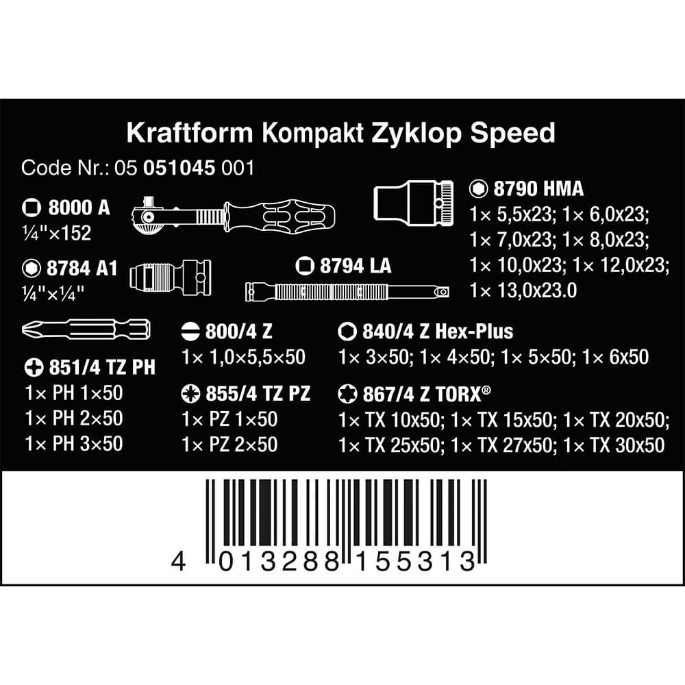 Wera Kraftform Kompakt Zyklop Speed 26‑teilig. Detailbild.