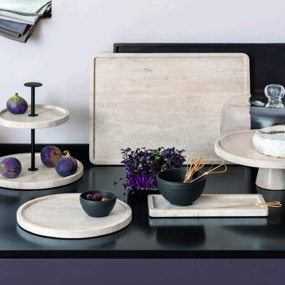 Villeroy & Boch Servierplatte Manufacture Travertine 405mm. Stimmungsbild.