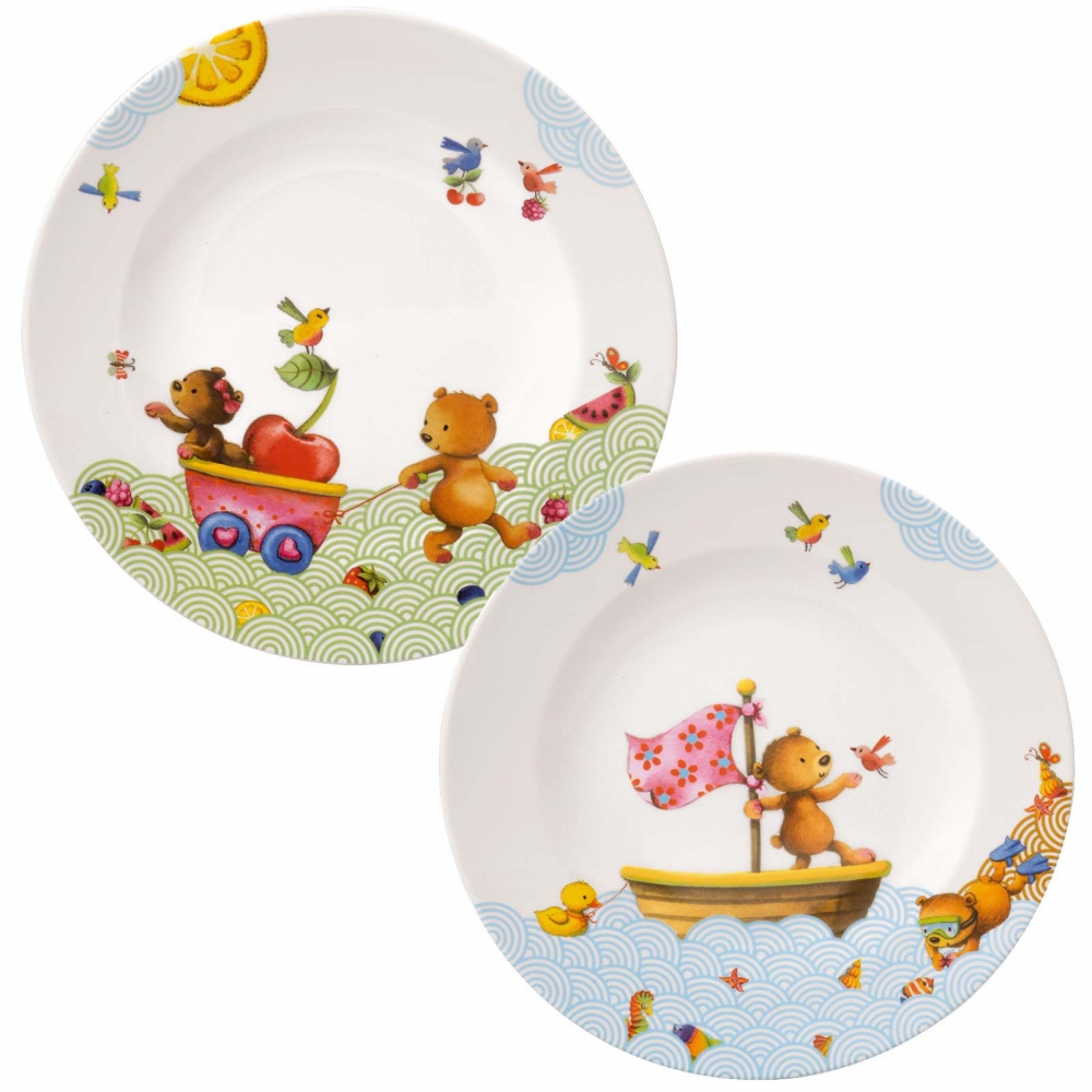 Villeroy und Boch 22cm flacher Kinderteller Happy oder Hungry as a Bear Porzellan. Variantenbild.