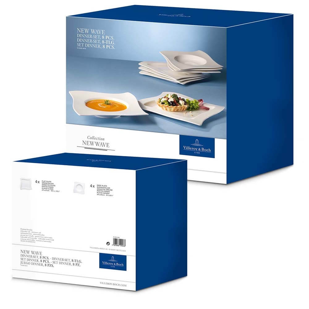 Villeroy und Boch 8-teiliges Teller Set NewWave Premium Porzellan. Verpackung.