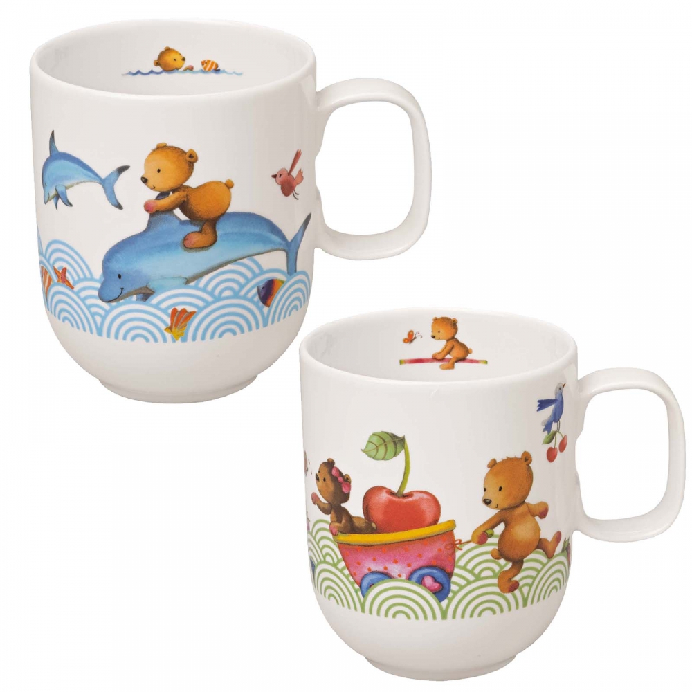 Villeroy und Boch 340ml Becher mit Henkel Happy oder Hungry as a Bear Porzellan. Variantenbild.