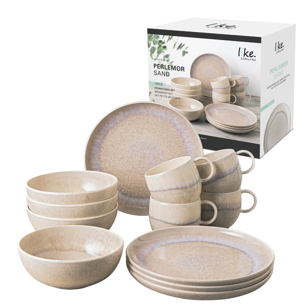 Villeroy & Boch Frühstücks Set 12-teilig Perlemor Sand. Hauptbild.