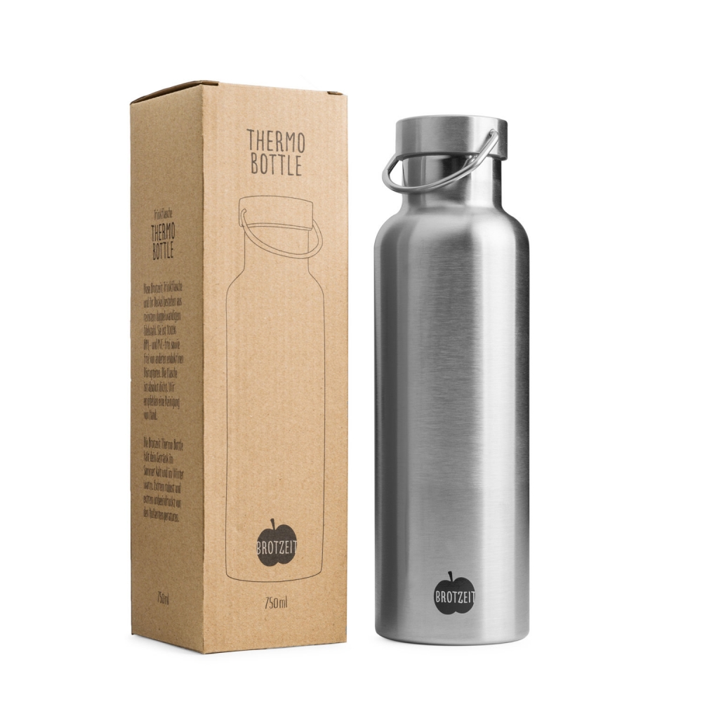 Brotzeit 0,75L Thermosflasche aus Edelstahl plastikfrei Trinkflasche