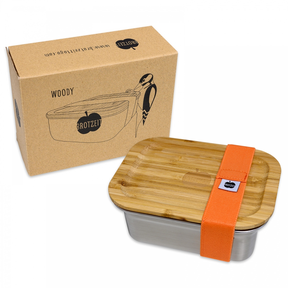 Brotzeit 600ml 16x12x7cm Lunchbox aus Edelstahl mit Bambusdeckel WOODY 