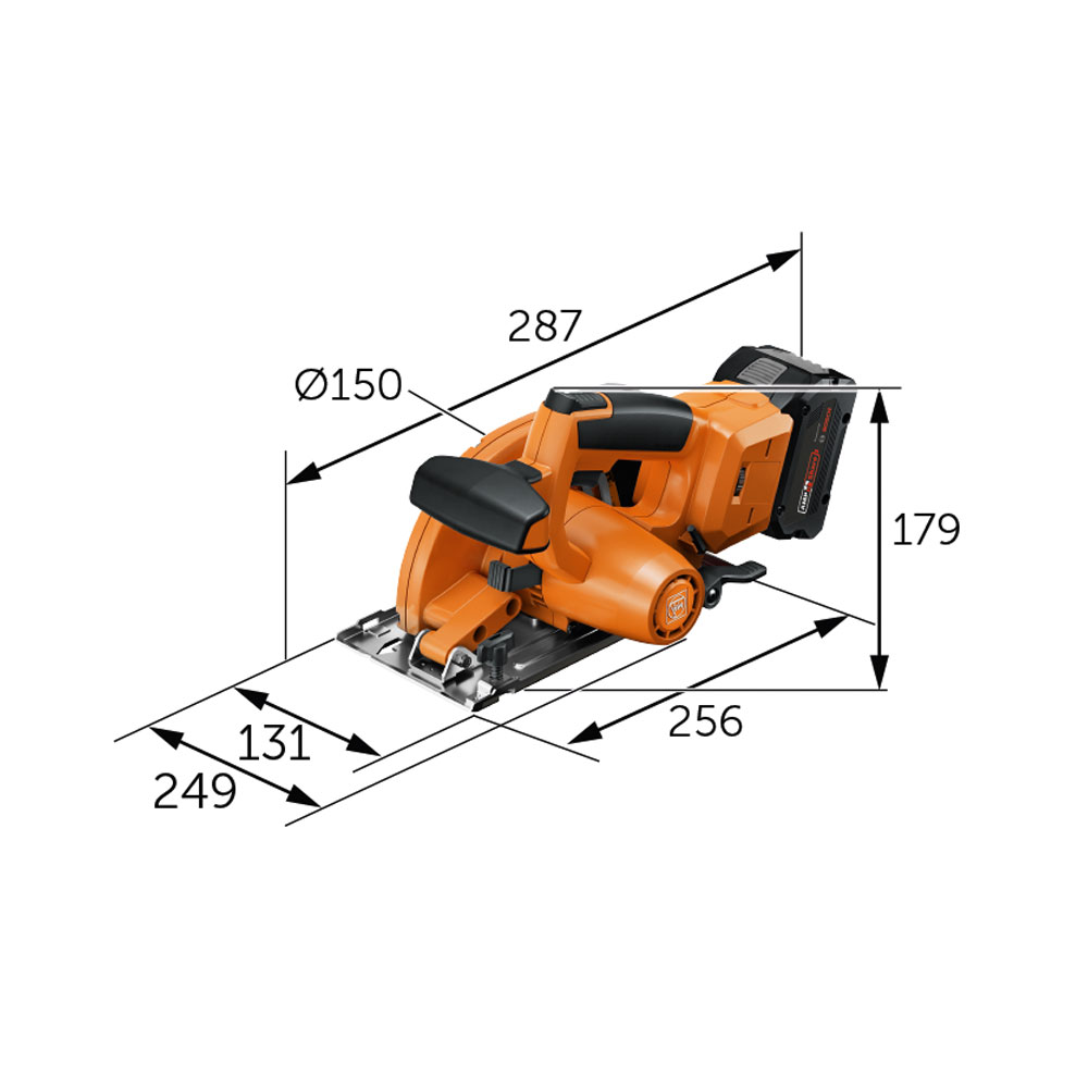 Fein Akku-Handkreissäge Metall AMP Share. Abmessungen.