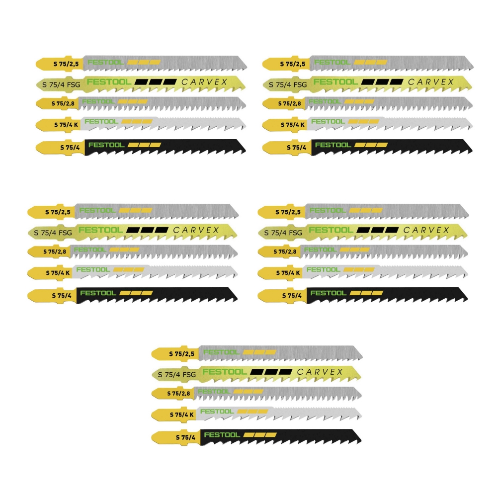 Festool 25 Stück Stichsägeblatt Set STS 25 W 204275 für Holz HCS