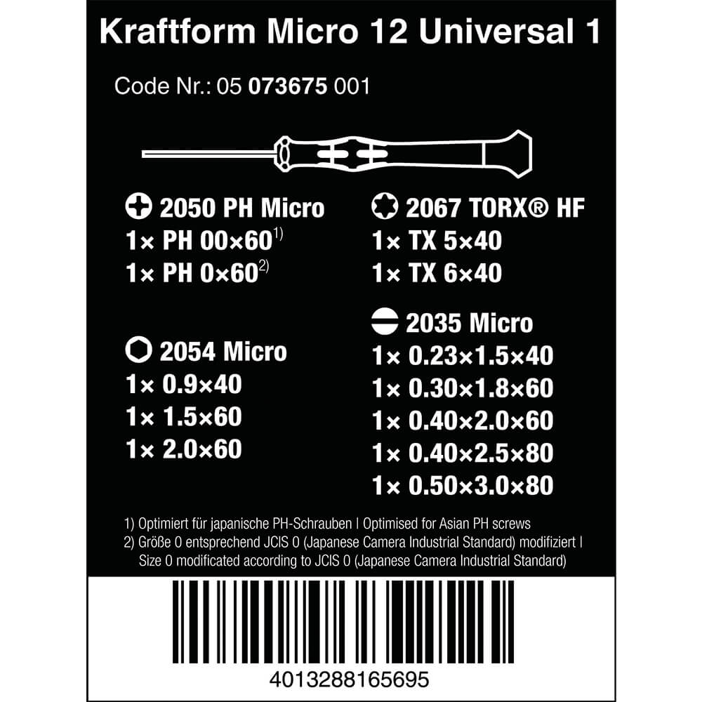 Wera Kraftform Micro Schraubendreher Universal 1 12‑tlg. Detailbild.