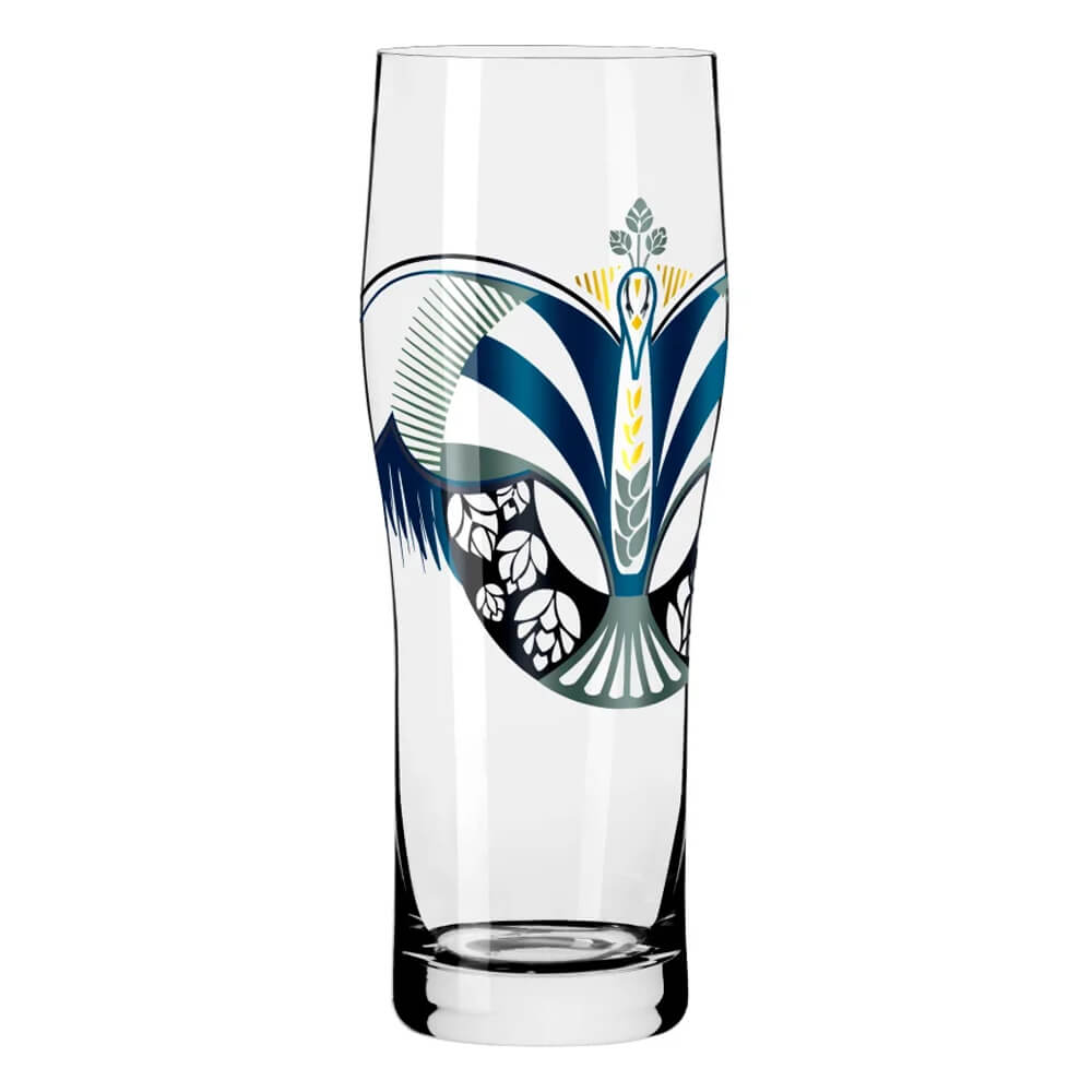 Ritzenhoff Bierglas mit Pfauenmotiv Nr. 8 von Petra Mohr, mit Edelmetall