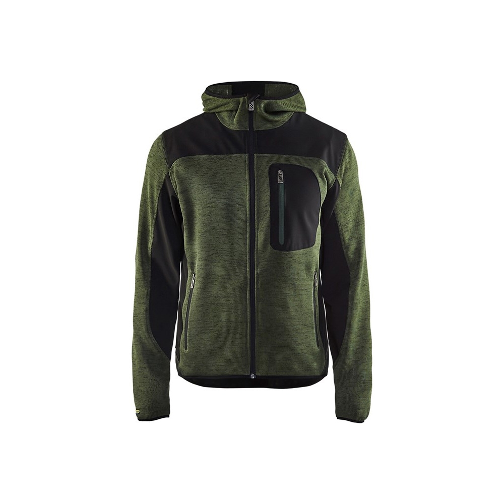Blakläder 4930 2117 Herren Strickjacke mit Softshell-Verstärkungen Kapuze Armygrün Schwarz