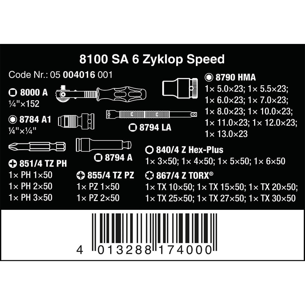 Wera Speed-Knarren 8100 SA 6 Zyklop 28-tlg. Inhalt.