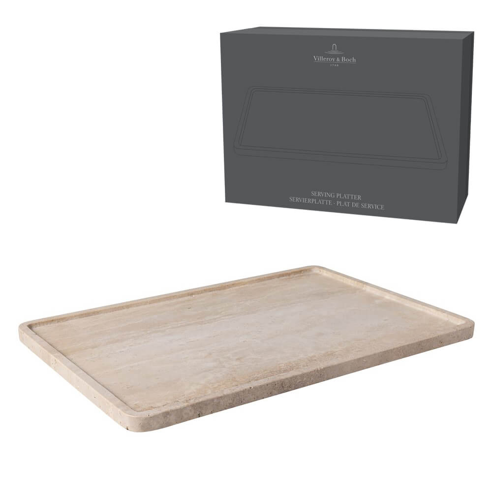Villeroy & Boch Servierplatte Manufacture Travertine 405mm. Detailbild.