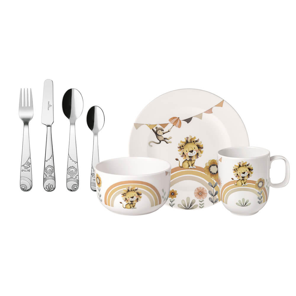 Villeroy & Boch Kindergeschirr Boho Kids Roar like a Lion 7-teilig. Detailbild.