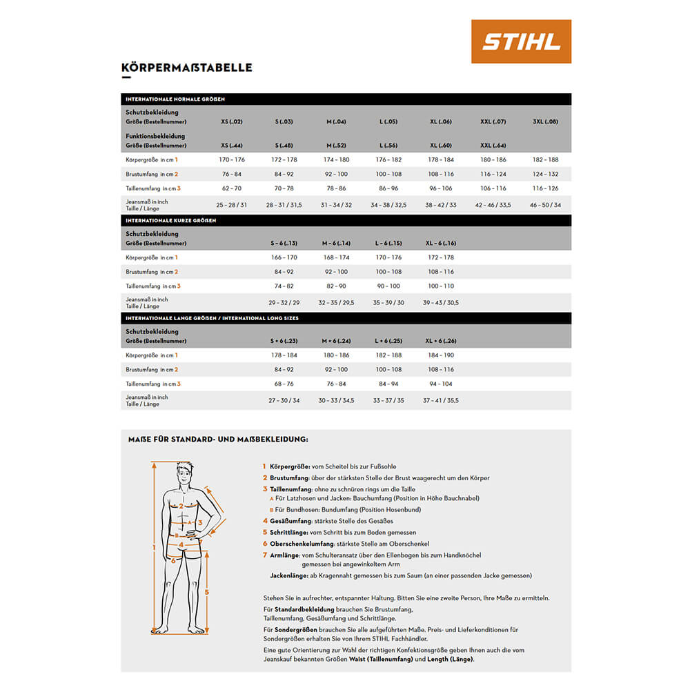 Stihl Größentabelle