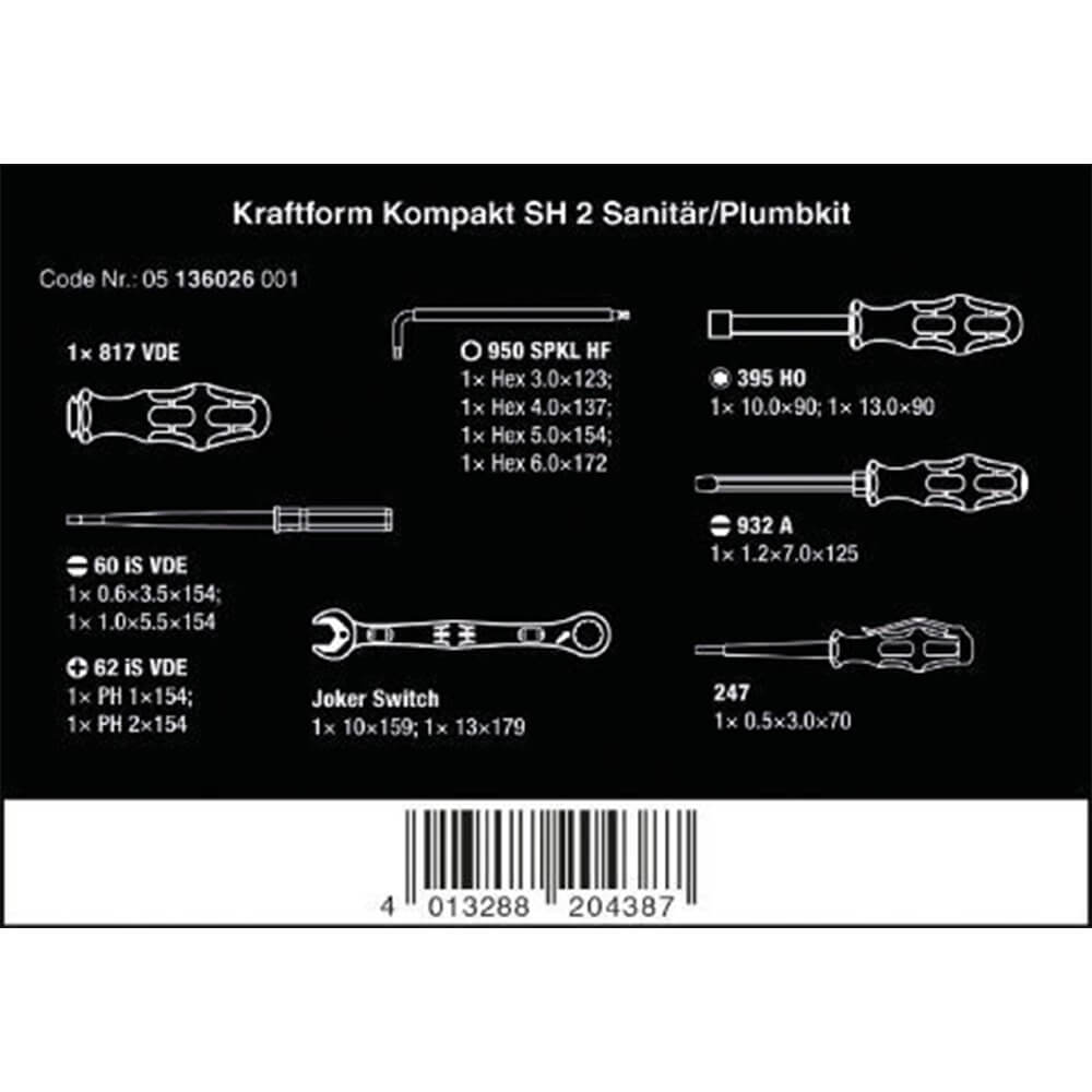 Wera Kraftform Kompakt SH 2 Sanitär 15-teilig. Detailbild.