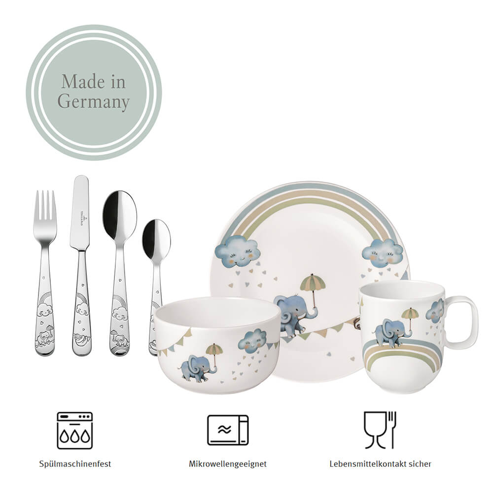 Villeroy & Boch Kindergeschirr Boho Kids Walk like an Elephant 7-teilig. Detailbild.