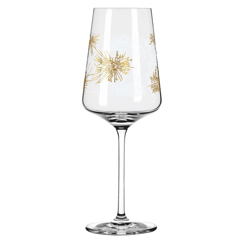 Detaillierte Einzelaufnahme des zweiten Ritzenhoff Champagnerglases aus dem "Kristallreif" 2er-Set. Die Aufnahme betont die feinen Details und die elegante Form des Glases.